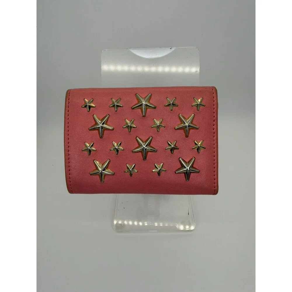 Jimmy Choo NEMO Star Studded Leather Trifold Wallet Pink/132